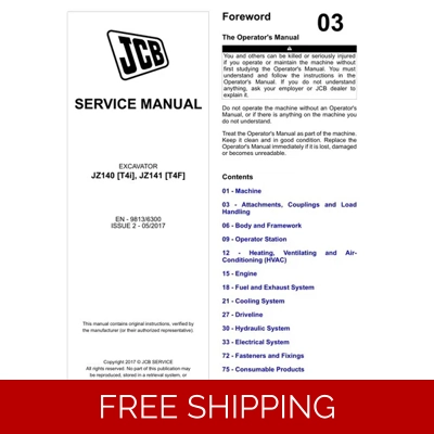 JCB JZ140 T4I, JZ141 T4F EXCAVATOR SERVICE REPAIR MANUAL